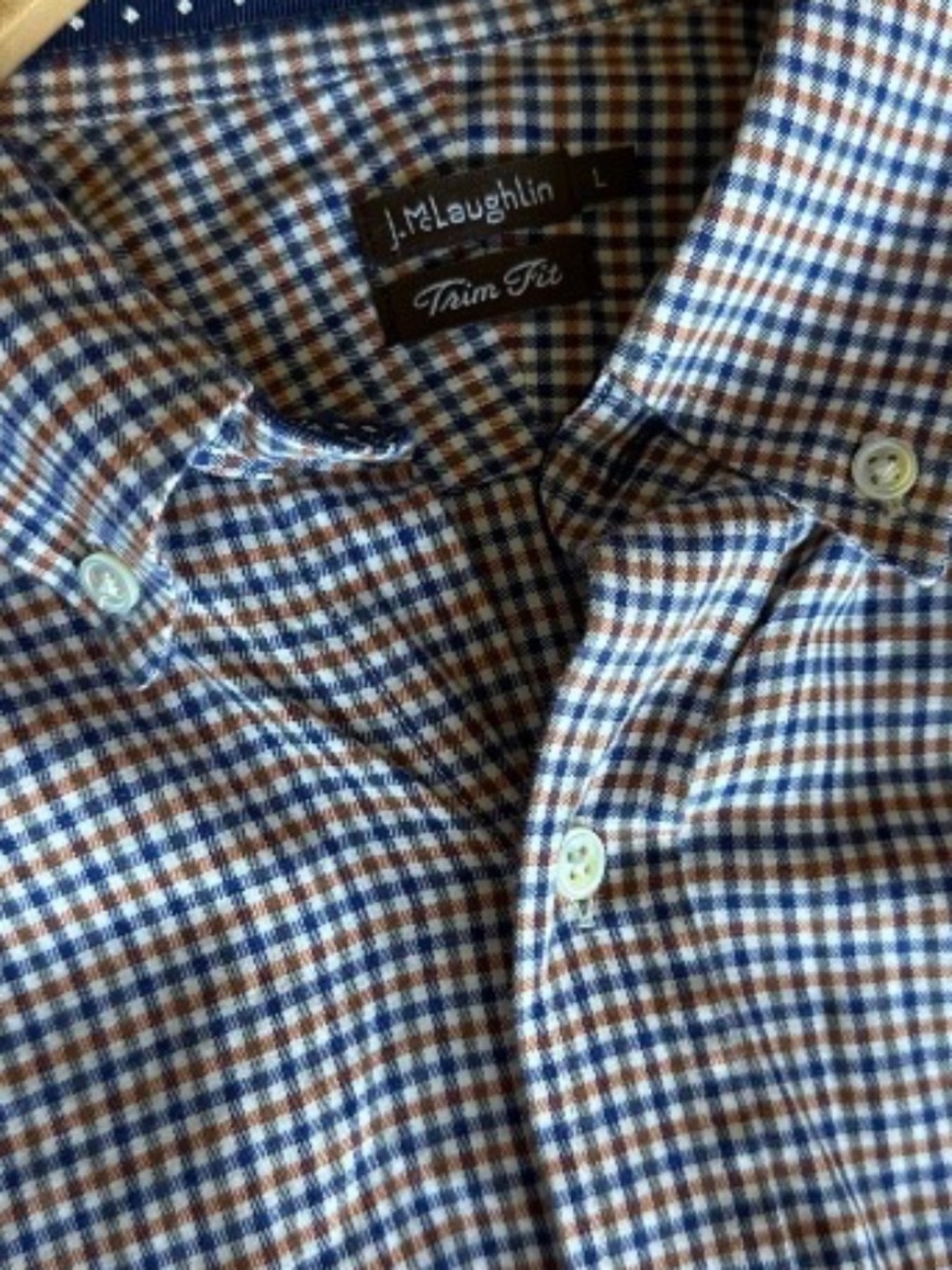 J McLaughlin Trim Fit Gold Navy Checkered Shirt Men’s Large